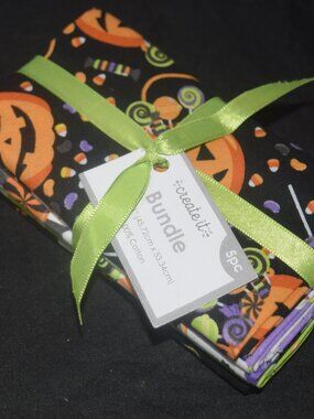 NWT Create It 5pc Halloween Fabric Fat Quarter Bundle Jack O Lantern Candy